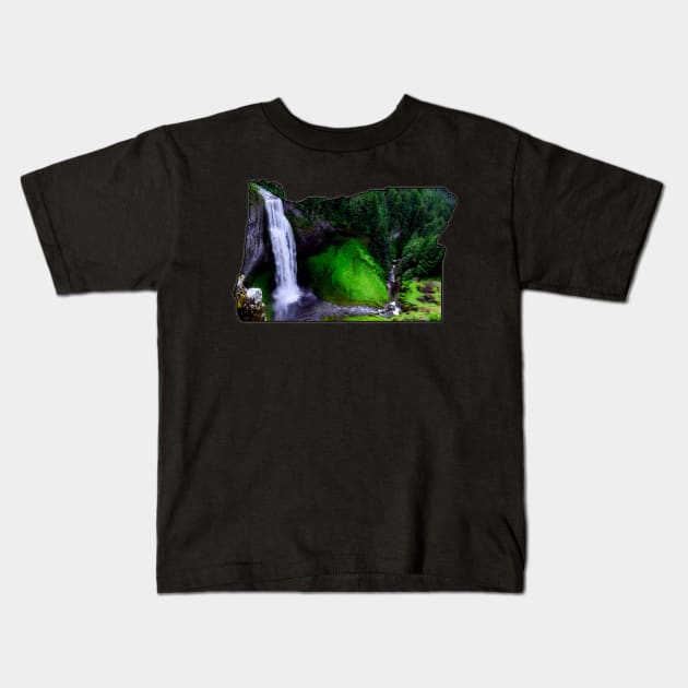 Oregon State Outline (Salt Creek Falls) Kids T-Shirt by gorff